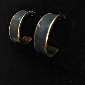 Faux Gold-Rimmed Grey Hoop Earrings